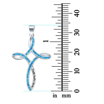 Cross Lab Created Blue Opal 925 Sterling Silver Charm Pendant